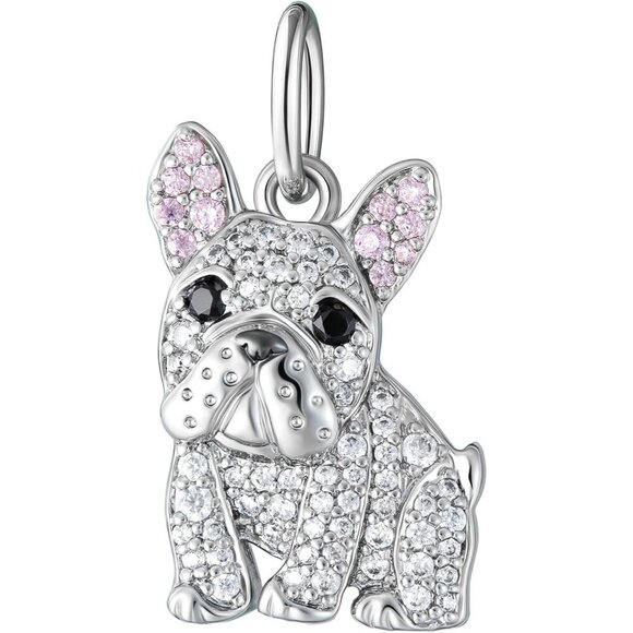 Sterling Gold Bulldog White charm plated option cubic zirconia Necklace Jewelry - Picture 1 of 5